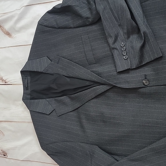 Lauren Ralph Lauren Blazer Jacket Wool-Laine Size 46L Gray with Pinstripes - Picture 2 of 9